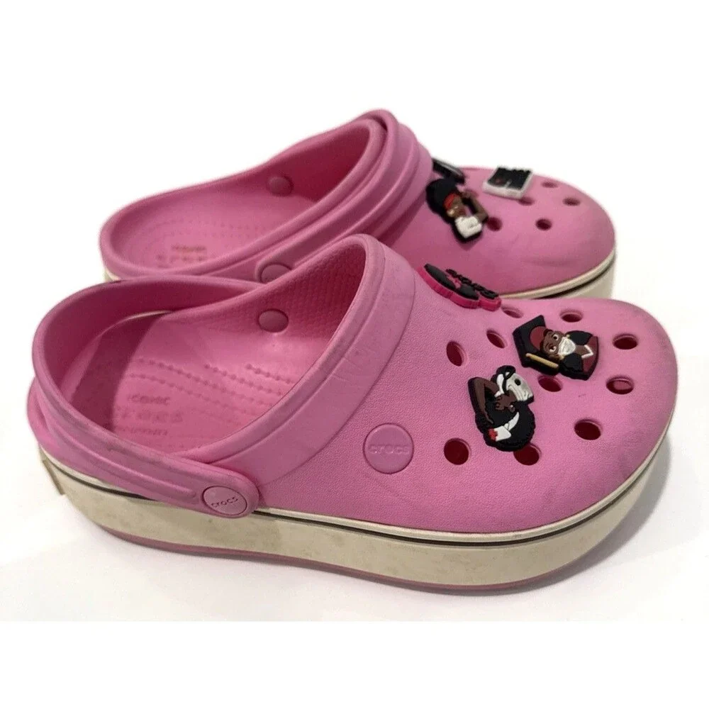 Crocs Kids Pink Classic Clogs Crocband with Jibbitz Girls Size J3